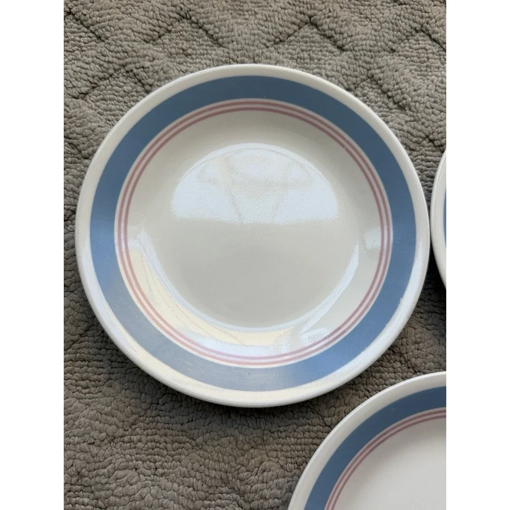 Corelle Colonial Blue Bread Plate Set of3 With Blue Border W/Pink Inner Rings